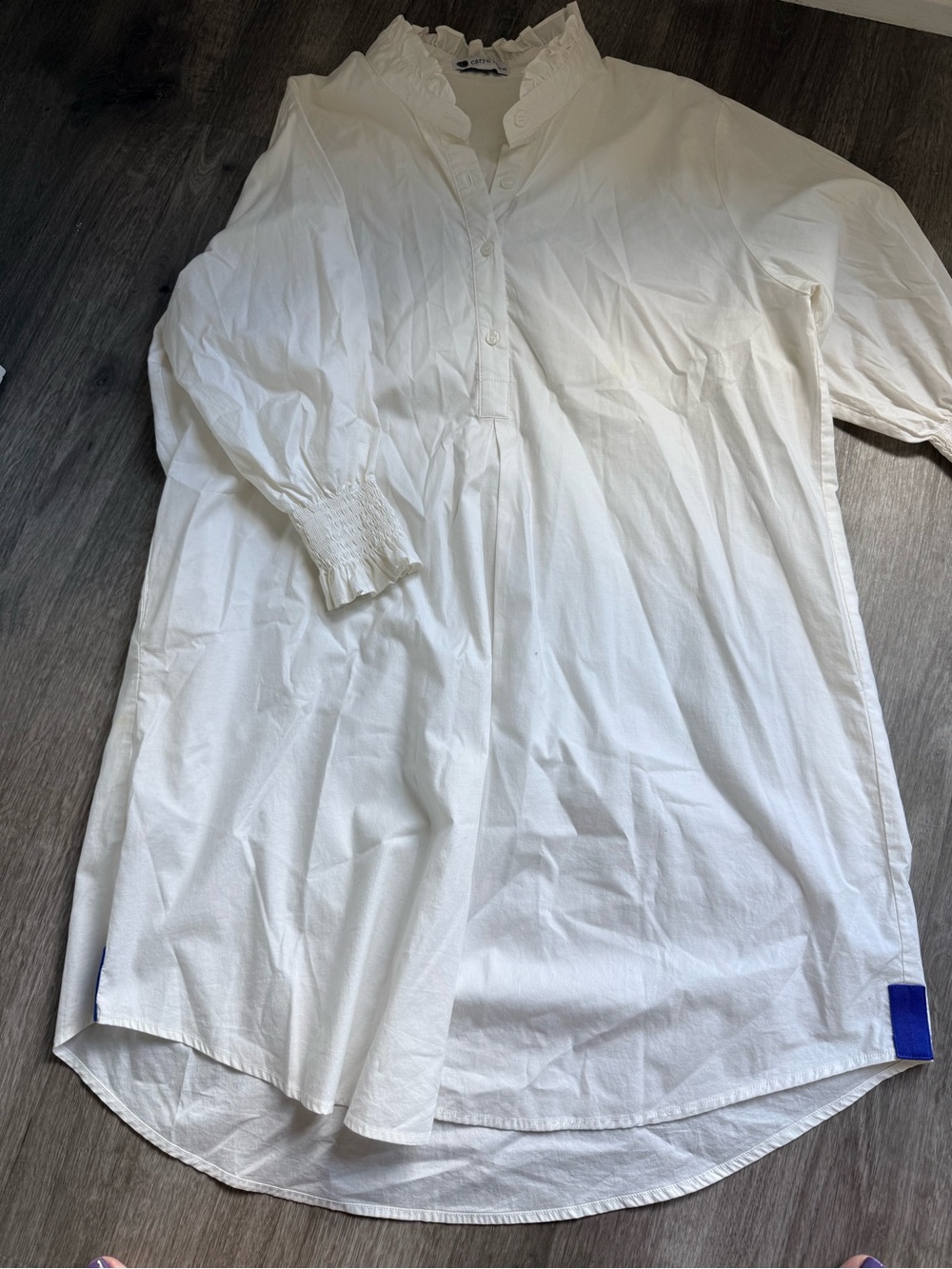 White Longline Cotton Shirt dress with Smocked Cuffs